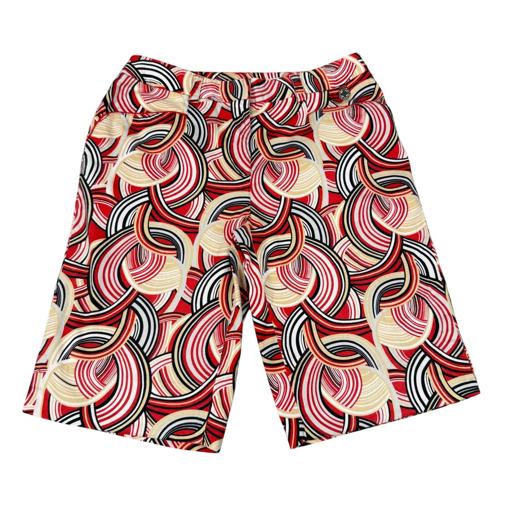 Greg Norman Golf Shorts Womens 6 Red Black Geometric Swirl Bermuda Retro Mod